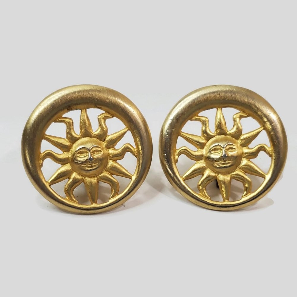 Museum Reproductions Sun Face Matte Gold Tone Clip Earrings